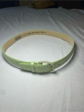 NAK Light Green Snakeskin-Textured Leather Belt with Gold Buckle